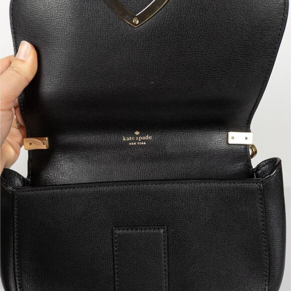 KATE SPADE Black Robyn Crossbody Medium Saddle Bag Leather Women's - Picture 6 of 9